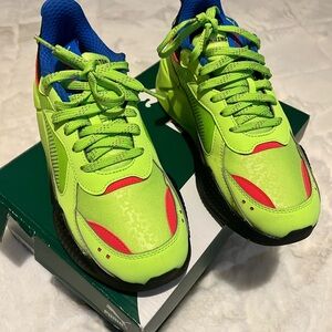 Puma Neon Green and Blue Junior Sneakers